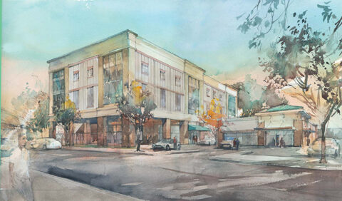 Rendering of SSG’s new 6 story self-storage project at 2101 Commerce Drive