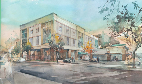 Rendering of SSG’s new 6 story self-storage project at 2101 Commerce Drive