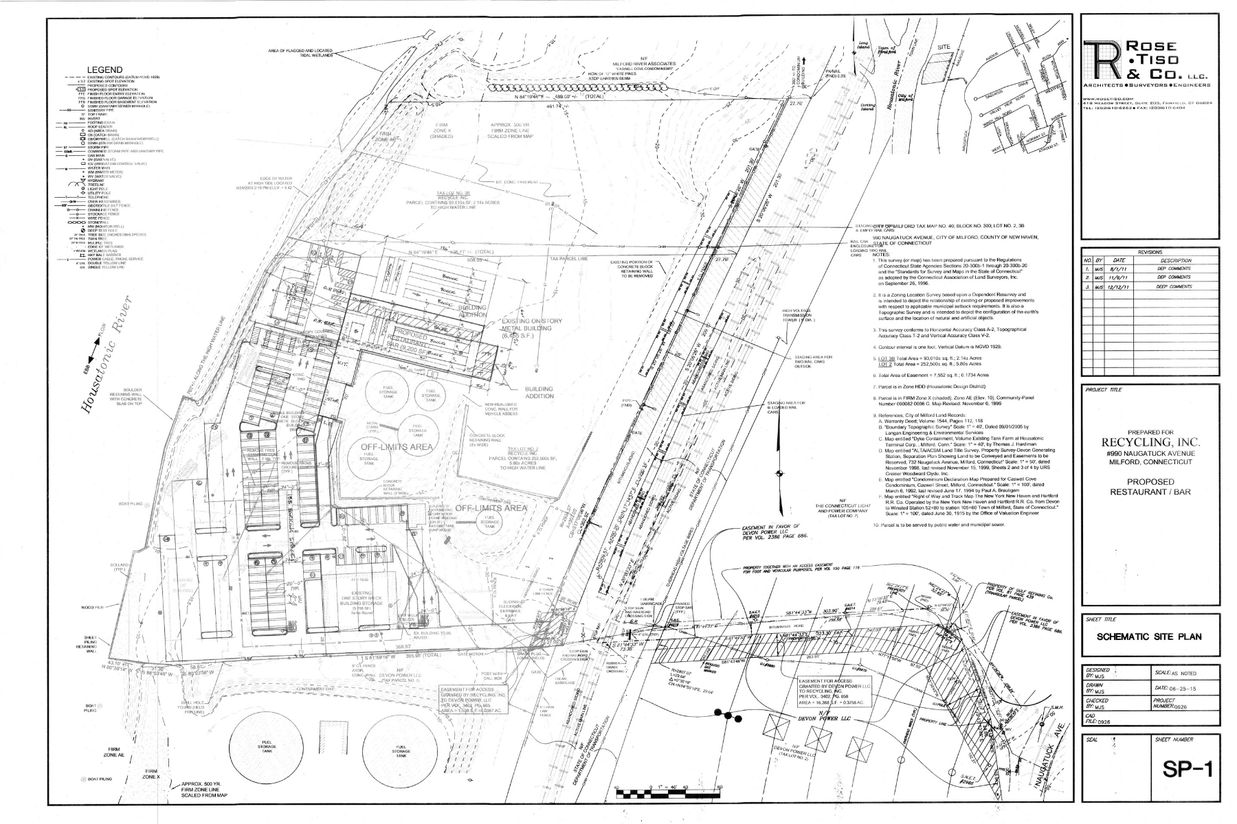 Complete Site Plan for Housatonic River Commercial Development Architectural site plan for waterfront commercial redevelopment project in Milford Connecticut