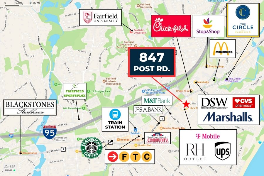 Visible Post Road Location in Downtown Fairfield
