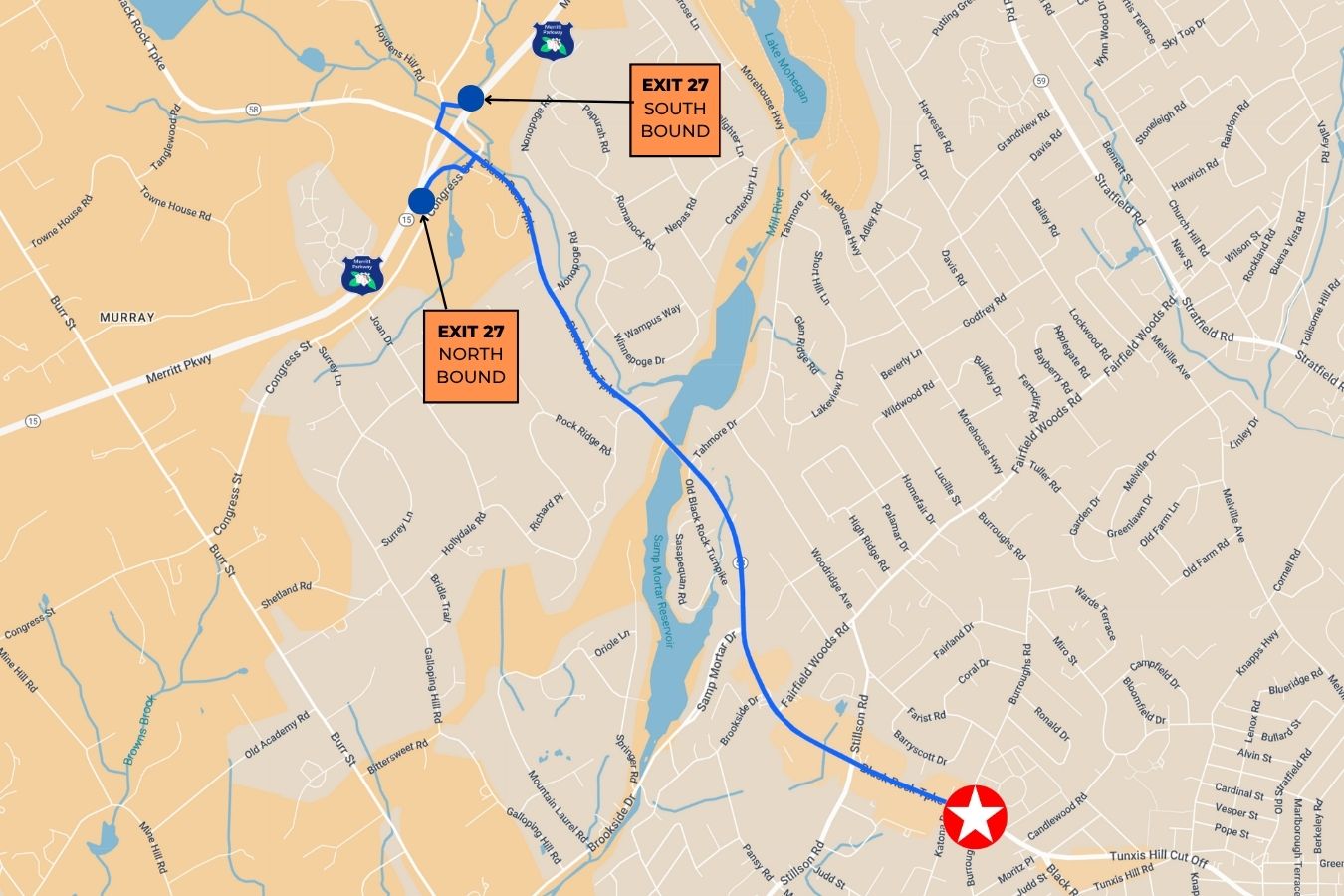 Two Miles to the Merritt Parkway (Route 15) Two Miles to the Merritt Parkway (Route 15)