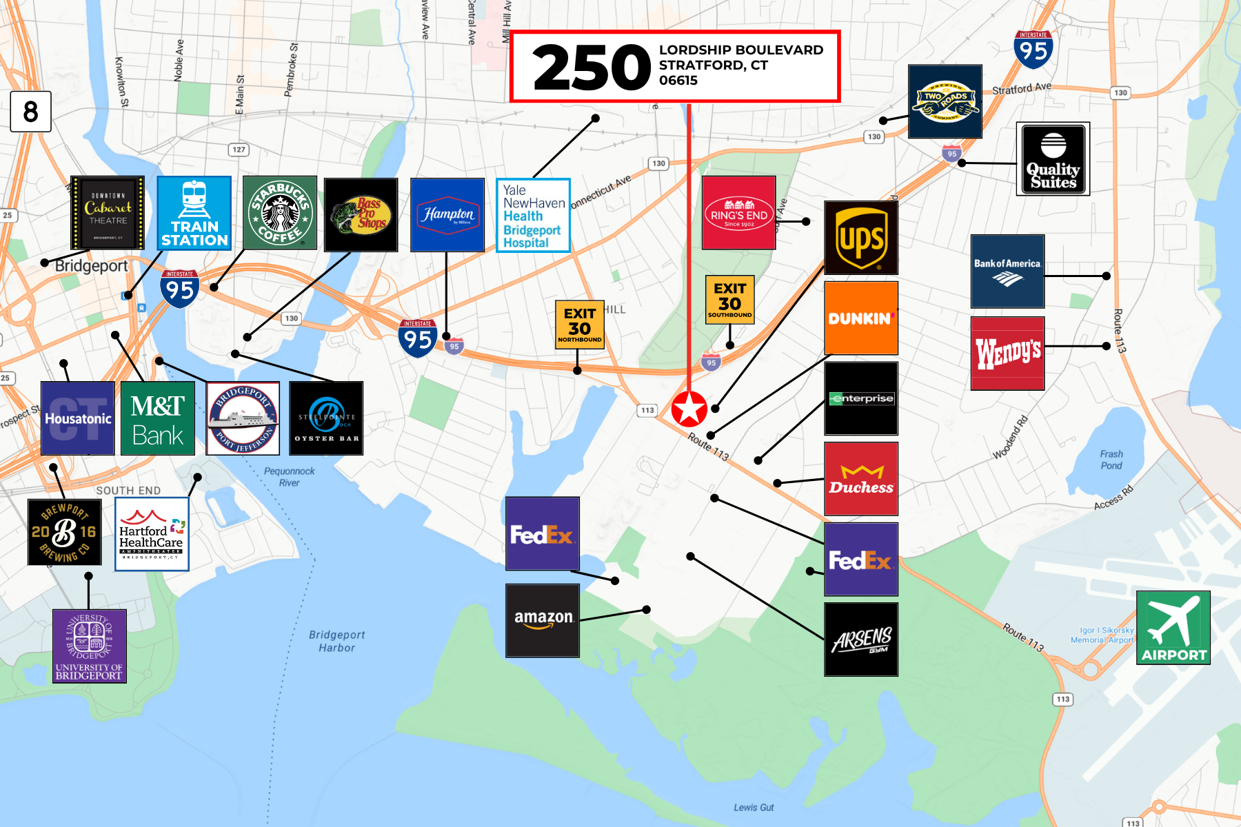 Join the Giants: Positioned in the Logistics Heart of Stratford Alongside Amazon, FedEx, and UPS Aerial view showing logistics area in Stratford near Amazon, FedEx, and UPS.
