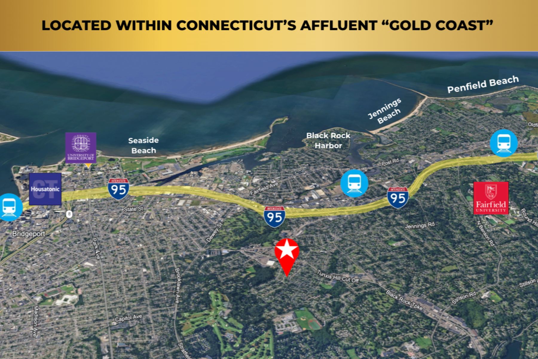 Strategic Location Within Connecticut's Affluent Gold Coast Market Regional Map Showing Strategic Property Location Near I-95 In Connecticut's Affluent Gold Coast