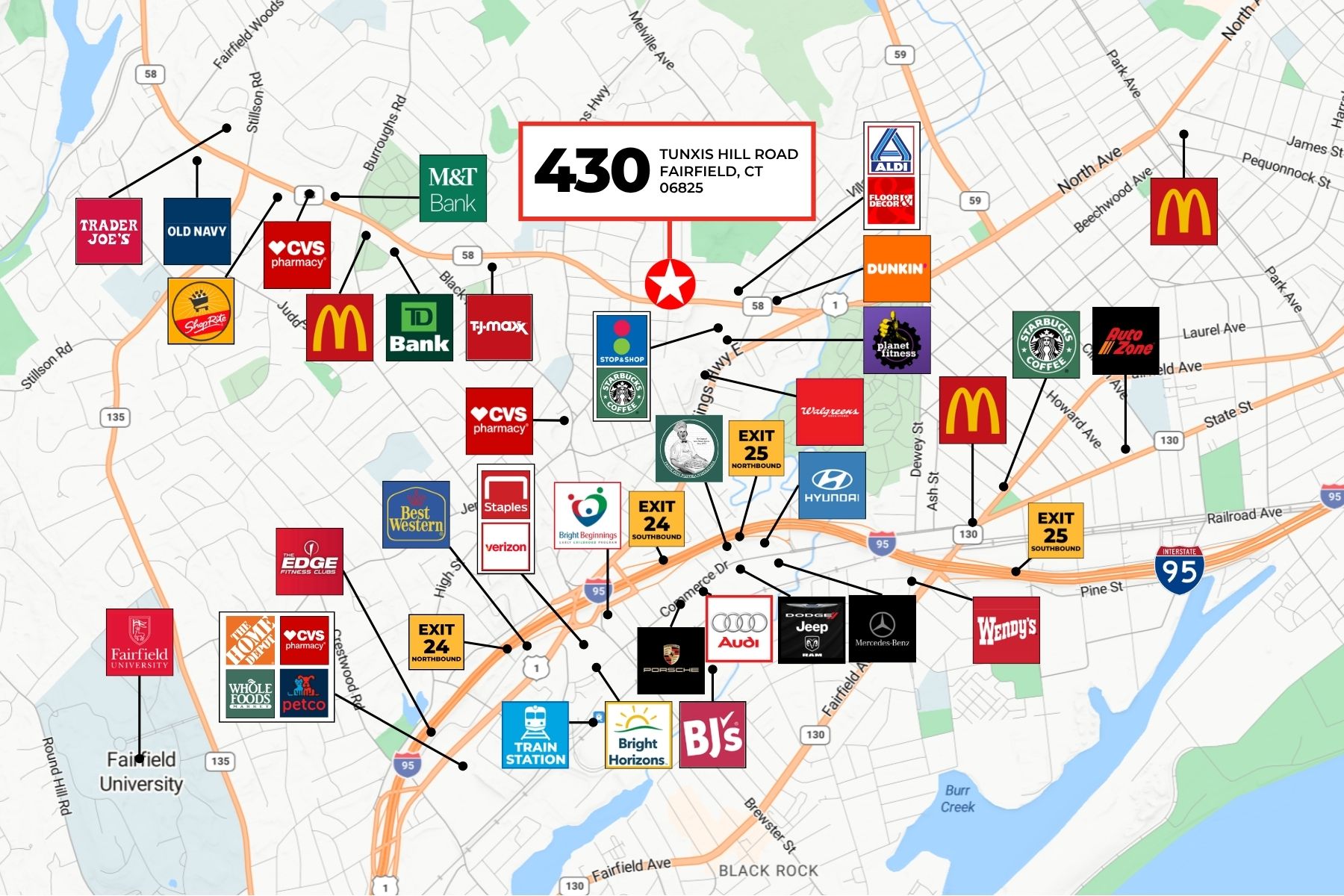 Centrally Located Near High-Traffic Retail and Dining Amenities Local Area Map Displaying High-Traffic Retail And Dining Amenities Surrounding The Property