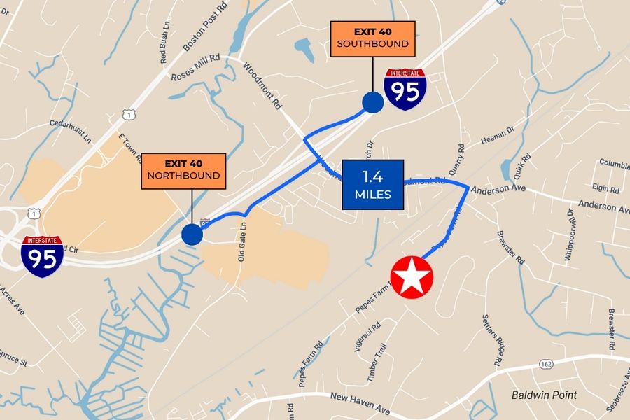 Minutes to I-95 Exit 40