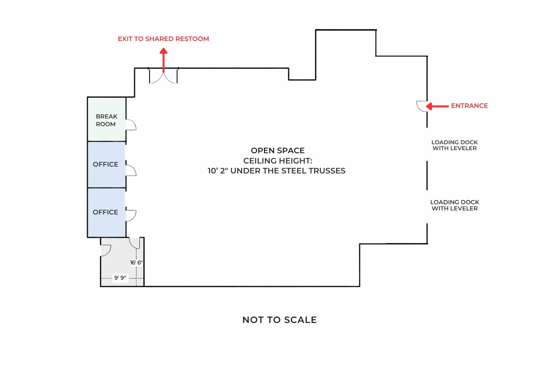 30 Nutmeg Drive Trumbull CT - 5500 SF Warehouse Flex Space Floor Plan Schematic floor plan diagram illustrating the layout of the 5,500 RSF warehouse flex space available for lease at 30 Nutmeg Drive in Trumbull, Connecticut, highlighting the open-concept footprint and loading areas.