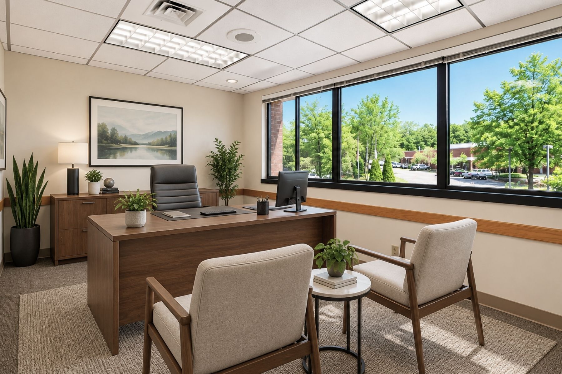Bright Corner Suite with Offices Along Perimeter - Virtually Staged Bright Corner Suite with Offices Along Perimeter - Virtually Staged
