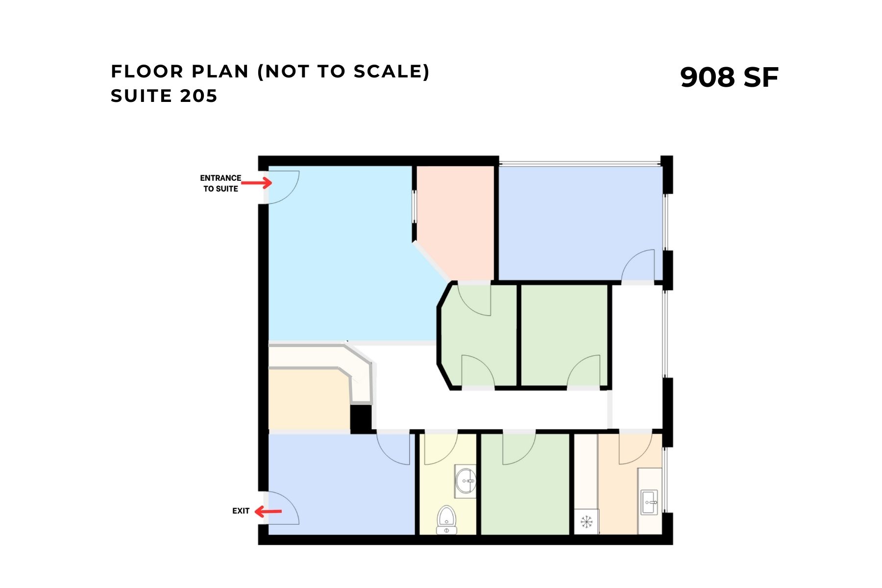 Suite 205 Provides 908 SF of Space