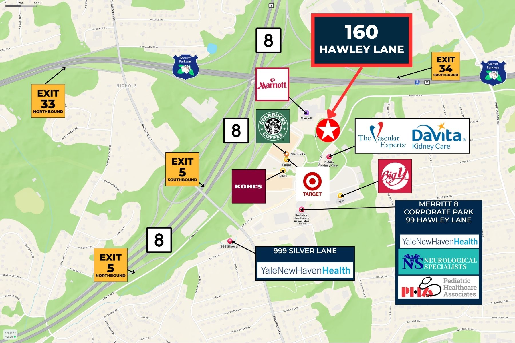 Near Route 8, the Merritt Parkway, and Amenities Near Route 8, the Merritt Parkway, and Amenities