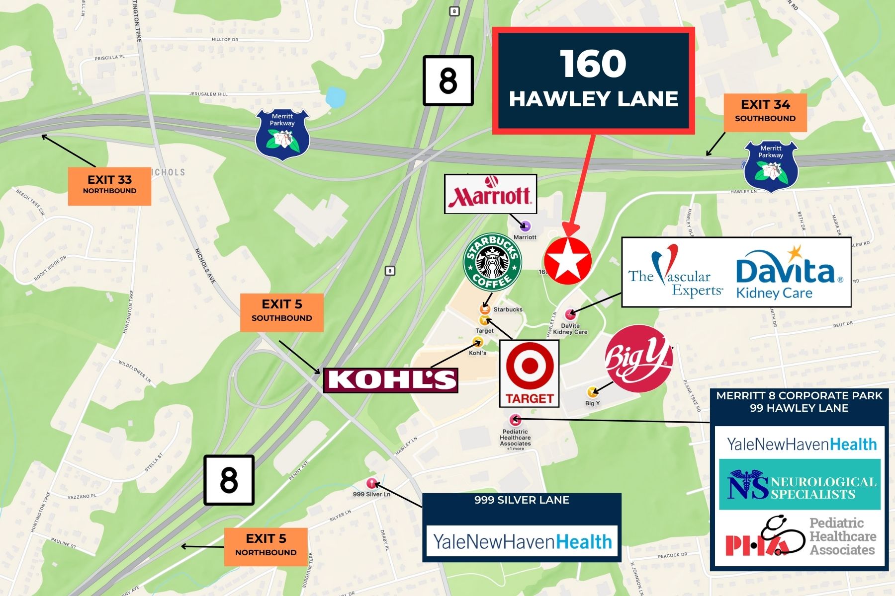 Near Route 8, the Merritt Parkway, and Amenities