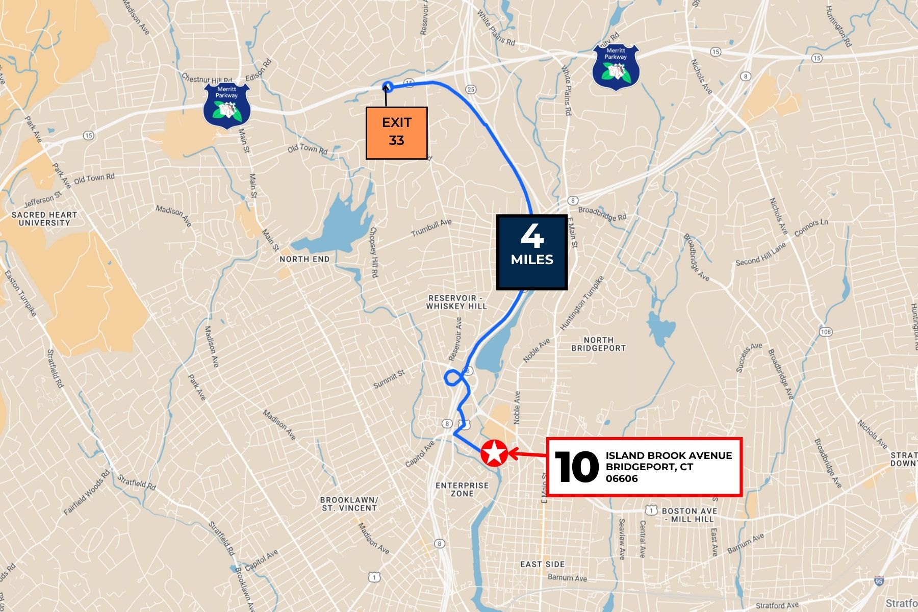 4 Miles from the Merritt Parkway (Exit 33) 4 Miles from the Merritt Parkway (Exit 33)