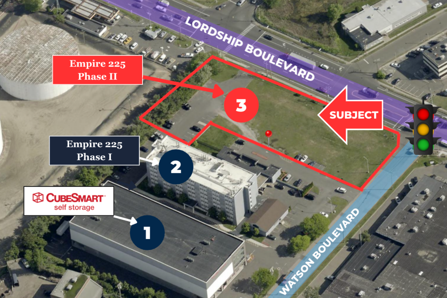 Permit-Ready 1.38-Acre Development Site at Empire 225 Campus Aerial View Of 1.38-Acre Development Lot Outlined In Red In Stratford