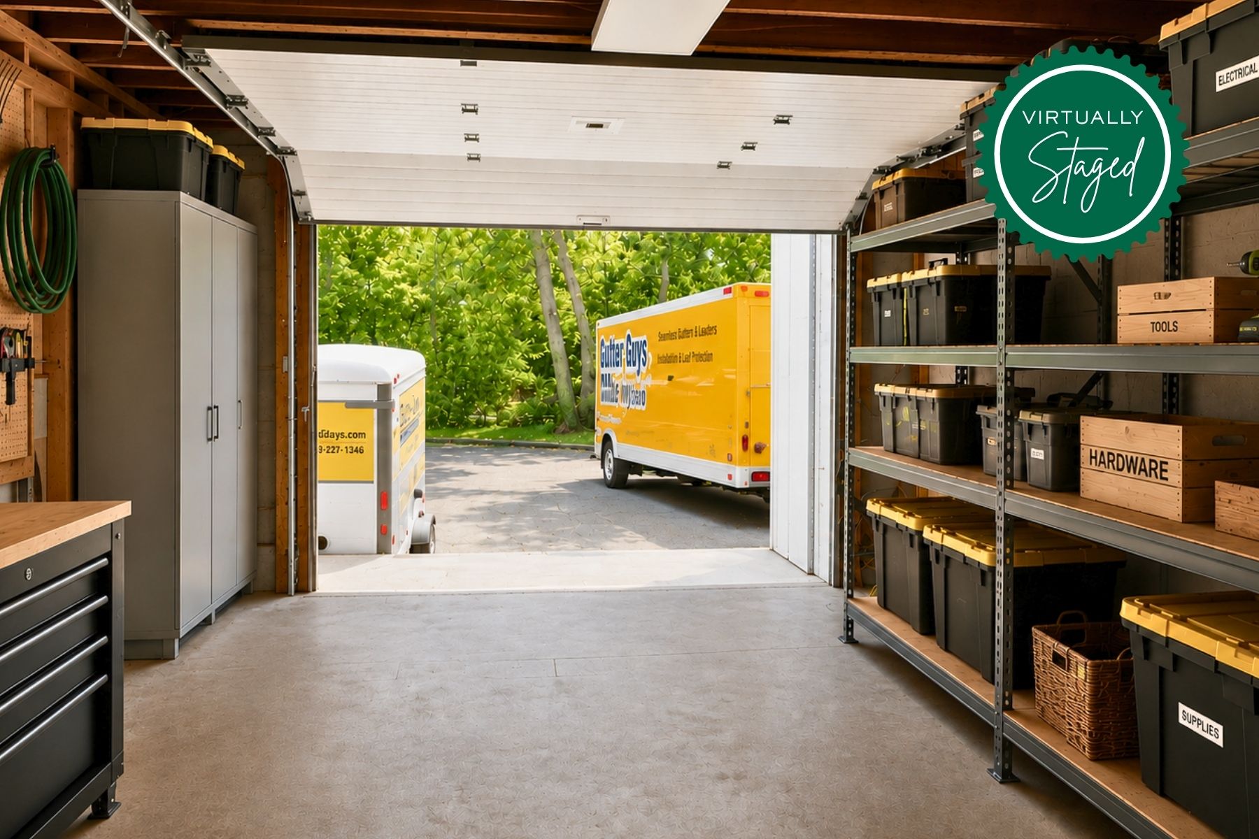Virtually Staged Interior View of One of Four Dock-Height Loading Docks Interior view of one of four dock-height loading docks at 20 Garland Drive, Stamford, CT, showing a large overhead door and easy warehouse access for industrial shipping and receiving.