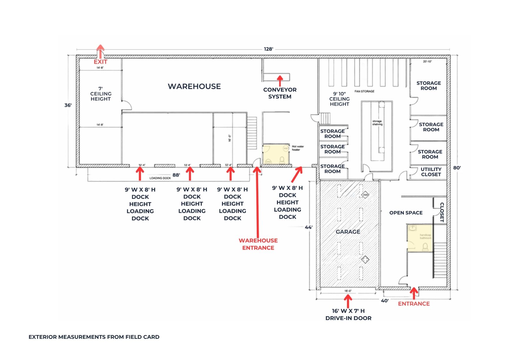 First Floor Plan Totaling 6,328 SF of Versatile Space Detailed architectural floor plan for 20 Garland Drive, Stamford, CT, illustrating the layout of the 6,328 SF first-floor versatile industrial and office space.
