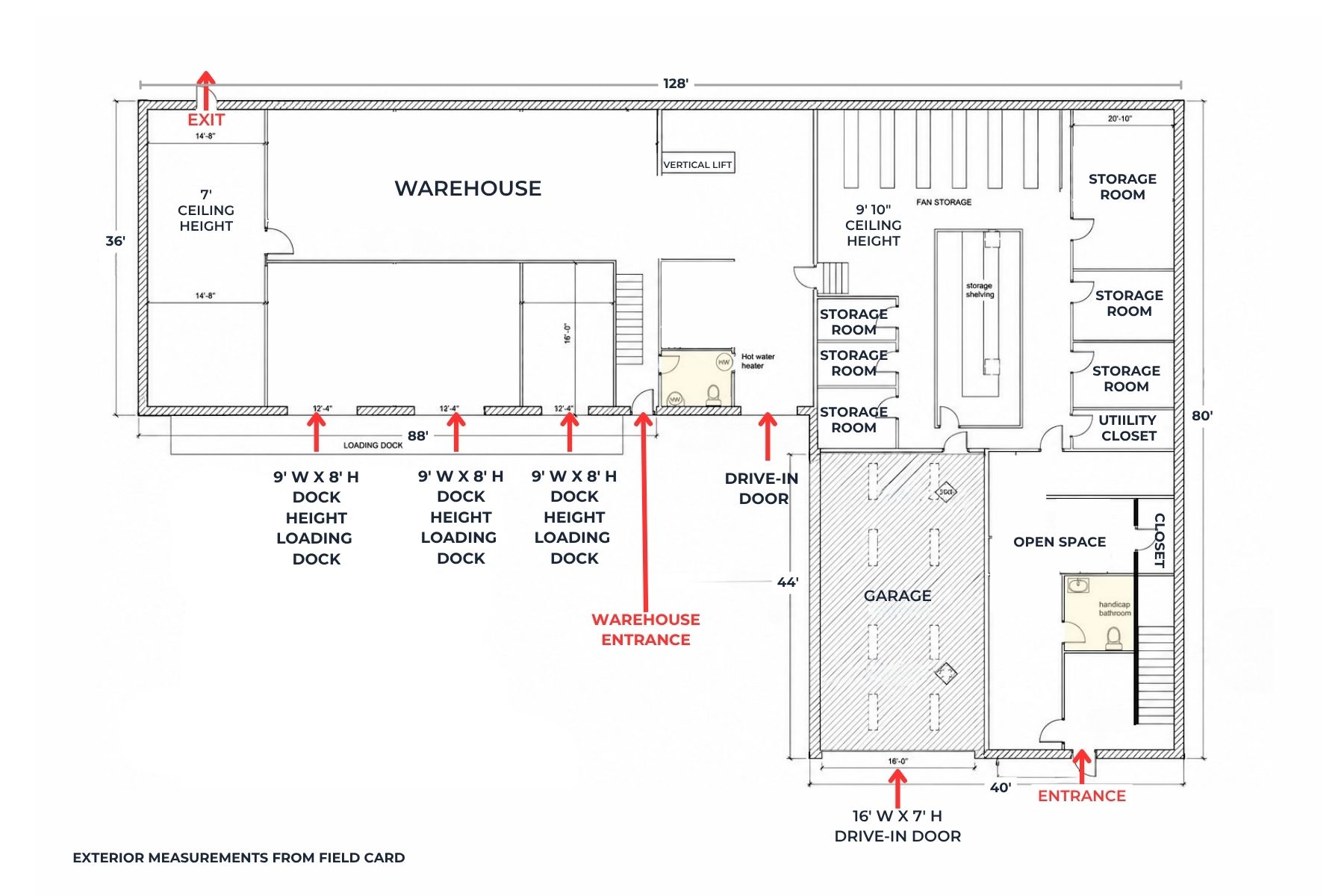 First Floor Plan Totaling 6,328 SF of Versatile Space Detailed architectural floor plan for 20 Garland Drive, Stamford, CT, illustrating the layout of the 6,328 SF first-floor versatile industrial and office space.