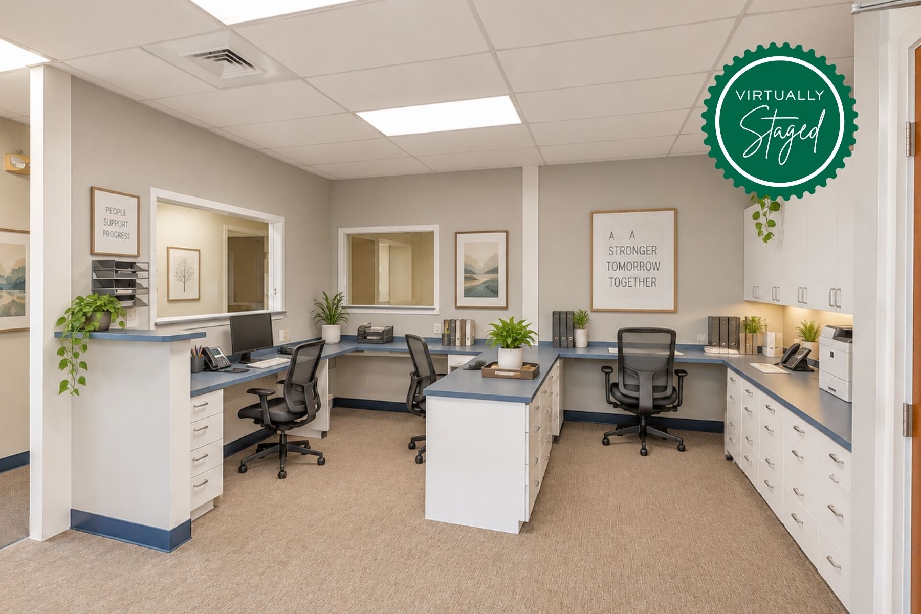 Large Administrative Office with Cabinetry - Virtually Staged Large Administrative Office with Cabinetry - Virtually Staged