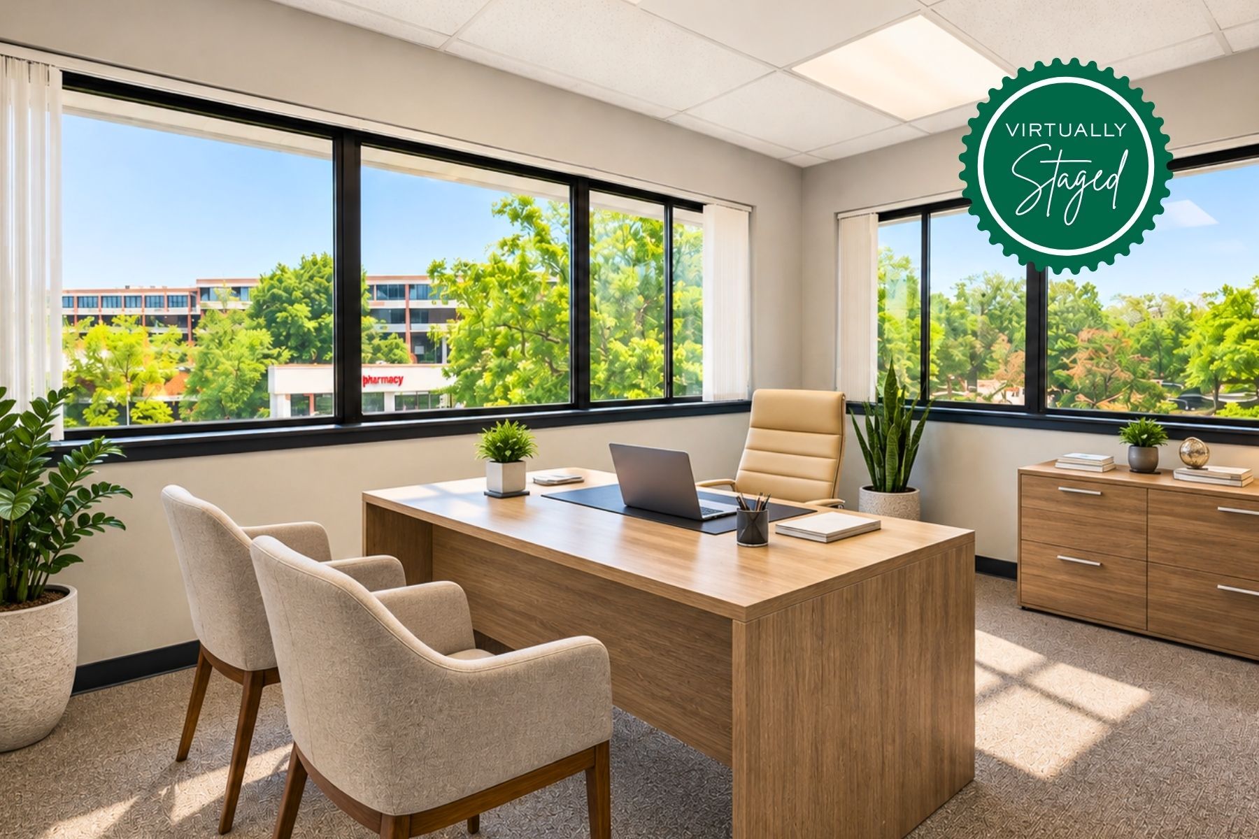 Bright Corner Suite with Offices Along Perimeter - Virtually Staged Bright Corner Suite with Offices Along Perimeter - Virtually Staged