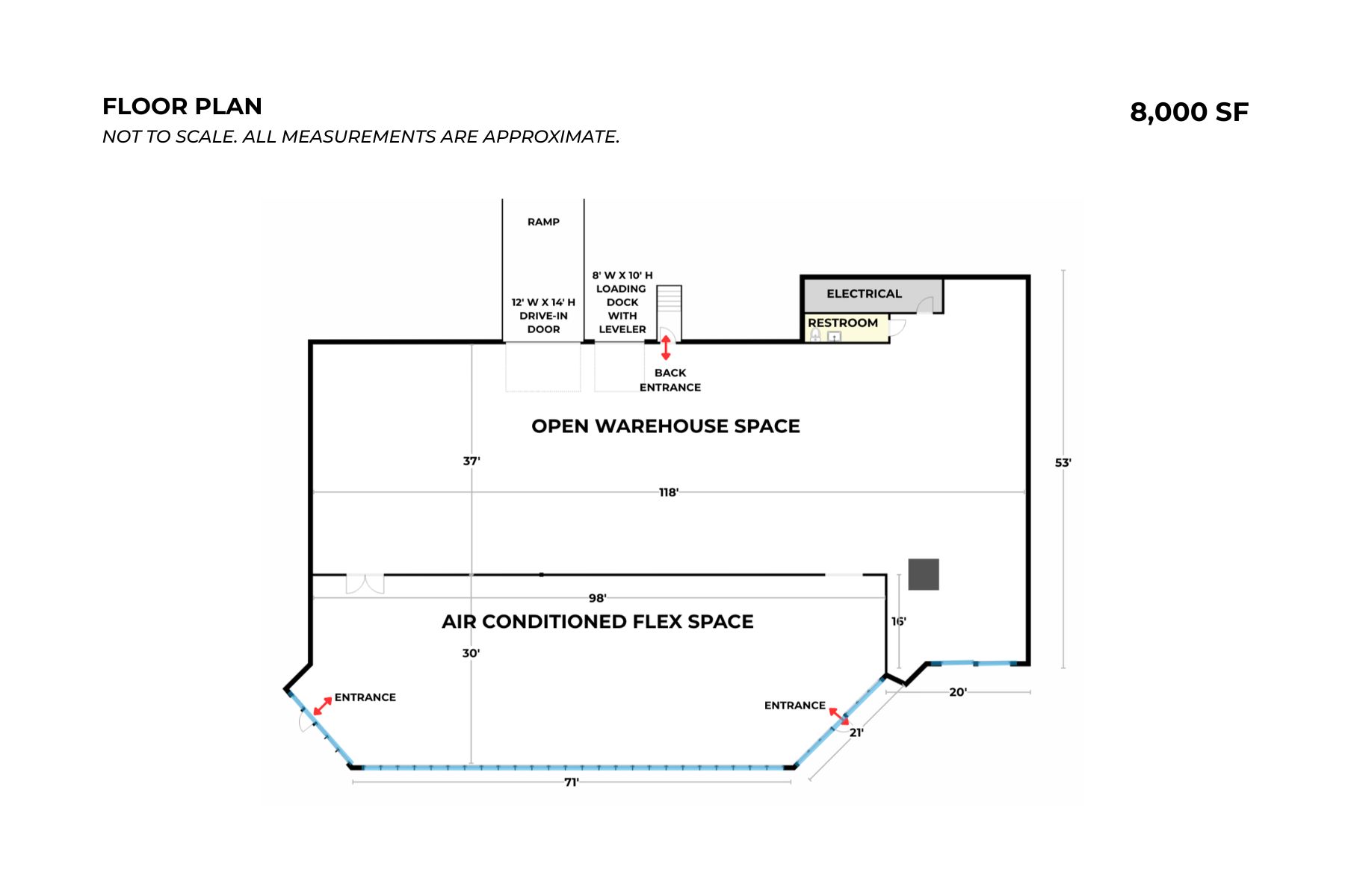 8,000 SF Floor Plan: 5,100 SF Warehouse & 2,900 SF Flex Space Layout 8,000 SF Floor Plan: 5,100 SF Warehouse & 2,900 SF Flex Space Layout