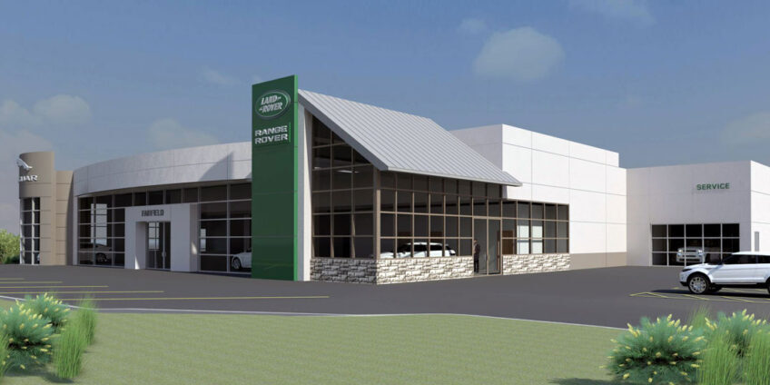 Artist rendering of the new Land Rover and Jaguar building at 1 Commerce Drive, Fairfield, CT (Across the street from leased land